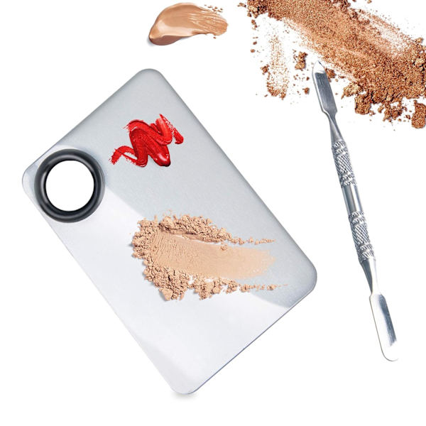 Makeup-palet, Upgrad rustfrit stål metalblandingspalet med spartelkunstnerværktøj til blanding af foundation neglekunst
