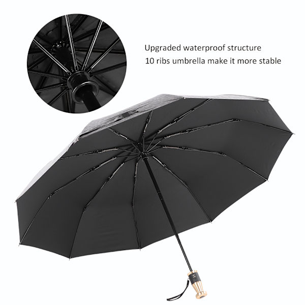 Sol- og Regnparasol Vandafvisende Automatisk Åben Lukning Anti-UV 10 Ribber Kompakt Foldbar UPF50+