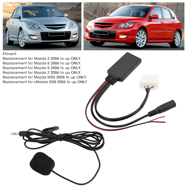 Auton stereovastaanotin Bluetooth-äänen jatkokaapeli mikrofonilla Mazda 2 3 5 6 8 2006 ja uudemmille