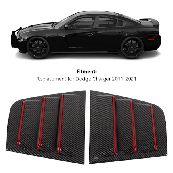 2 kpl Auton Ulkopuoliset Sivuikkunaluukut Hiilikuitu Tyylissä Vaihto Dodge Charger 20112021 (Musta Punainen Reuna)