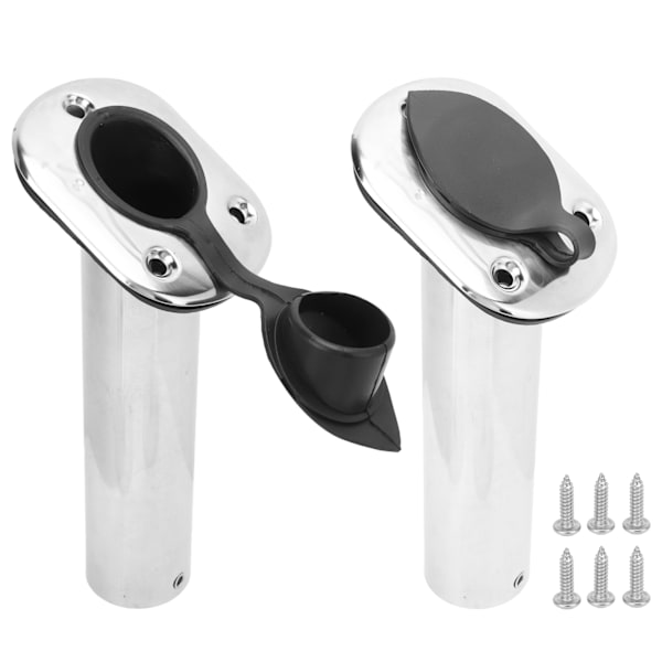 2 st Båtfiskespöshållare 9 tum Flush Mount 316 Rostfritt Stål UV PCV Foder med Lock 30° för Yacht