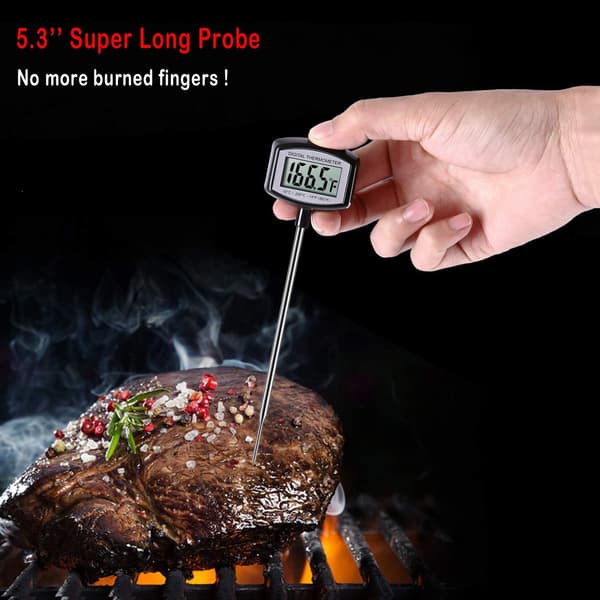 Stort LCD-kødtermometer - 5,3 tommer superlang sonde - Digit