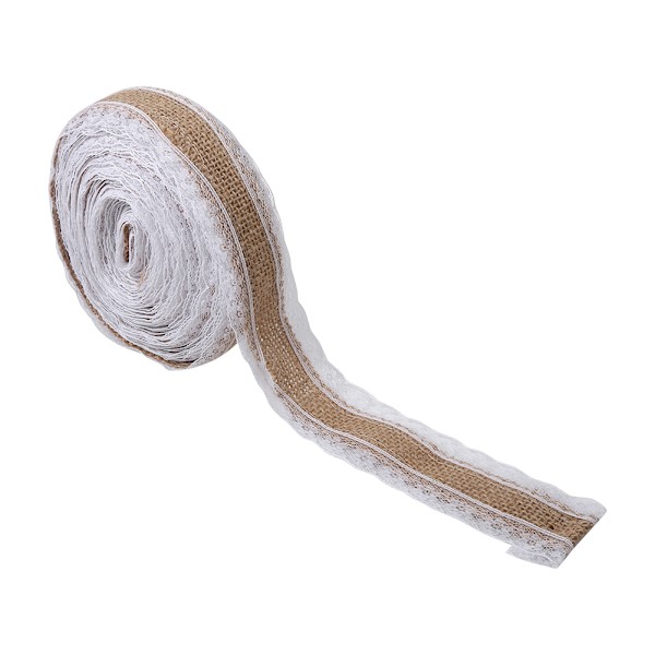 10m Naturlig Rustik Jute Burlap Spetsband Rulle Dekoration (Spets med Blommönster)