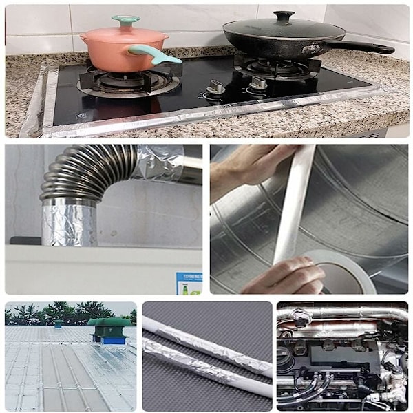 Aluminiumfolietejp, flexibel användning för kanalsystem & tätning, isolerande självhäftande metalltejper för kök, bilar och byggprojekt, silver (2\"