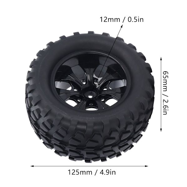 4 st Gummidäck med M4 Låsmutter 12mm Hex Nav 7-ekrad Fälg Hjul Däck för 1/10 RC Off Road Truck