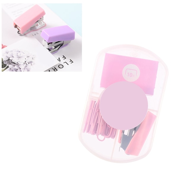 Mini Häftapparat Kraftbesparande Portabel Liten Söt Häftapparat med Klammer och Gem för Kontor Skola Sakura Rosa
