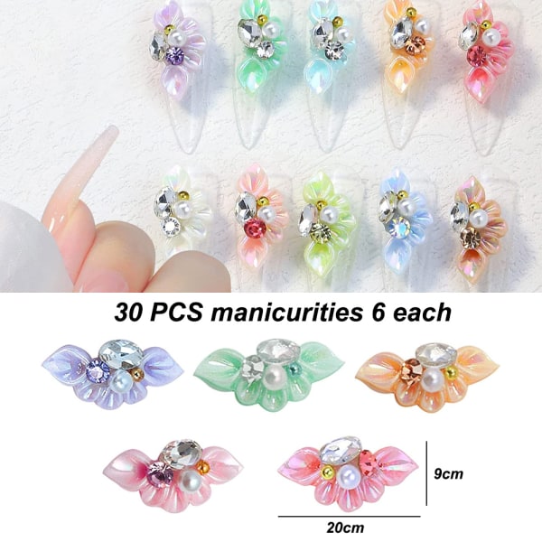 30 st Nail Charms, Resin Flower Nail Charms, Nail Art