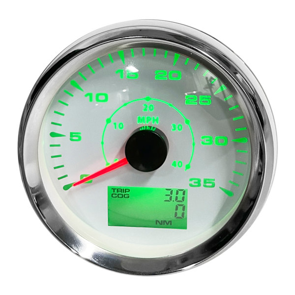 3‑3/8in GPS Speedometer 35Knots Hvidt Urværk Sølvramme til Bil Båd Yacht Motorcykel