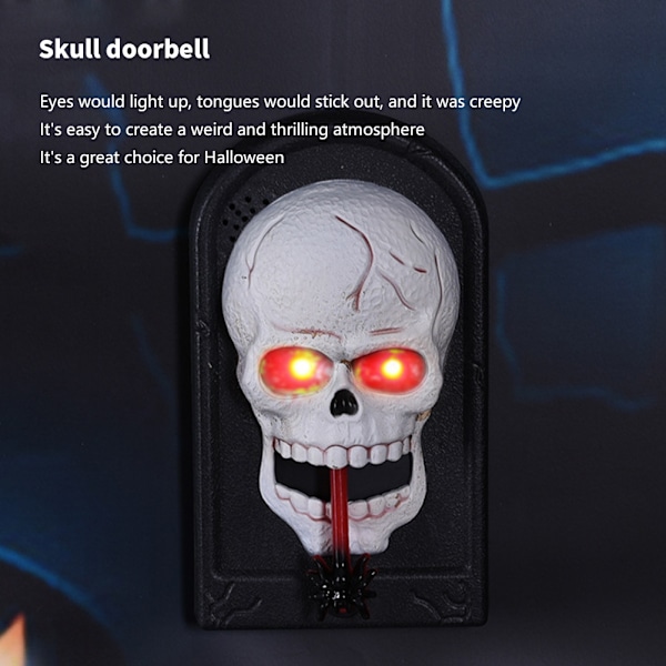 Halloween-pelottava kallo-ovikello, kummitustalon teemallinen ovikello rekvisiitta valolla