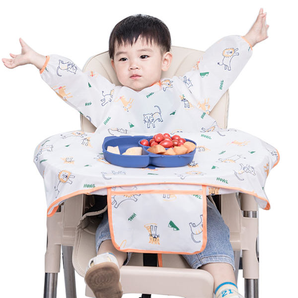 Baby Spiseforkle Vanntett Justerbar Borrelås Lang Erme Småbarnsforkle for Barn S Liger