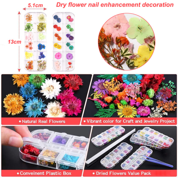 2 Boxes Nail Dried Flowers,Nail Art Decor Manicure Decor Mixed