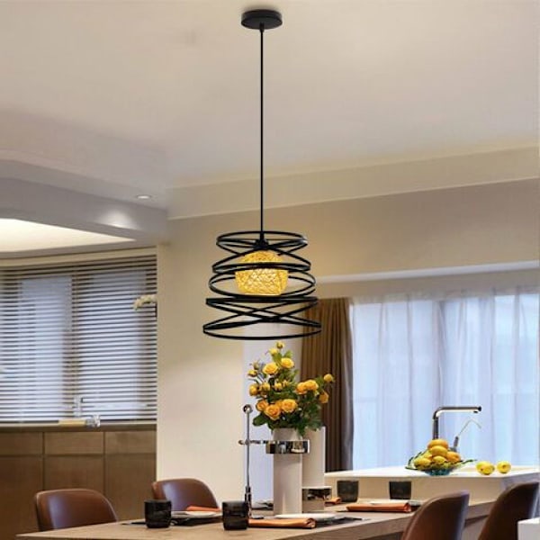 Rattan Taklampa för Matsal, Chic Design Ljuskrona med E27 Sockel, Korg Rattan Globlampskärm, Retro Dekorativ Globlampa, Sovrum