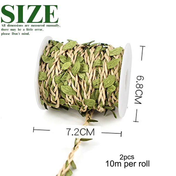 2 Roll Twine Green Leaf Jute 5MM Rope Hemp Burlap Ribbon String