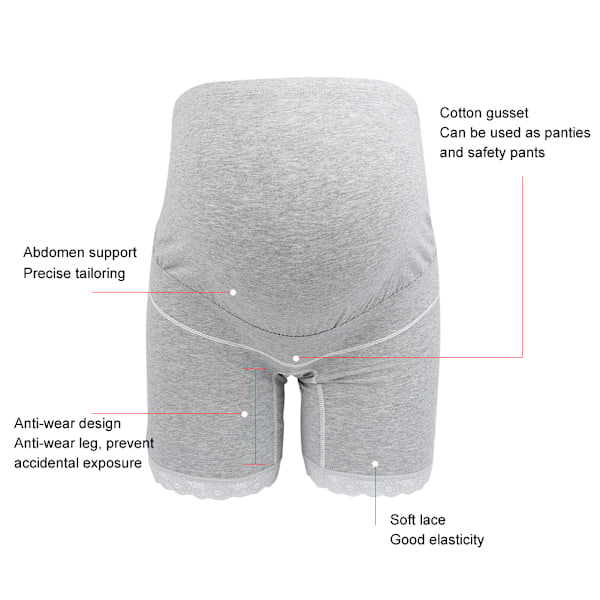 Gravide Kvinder Højtaljede Sikkerhedshørbukser Bløde Elastiske Justerbare Boyshorts Underbukser Grå XXL