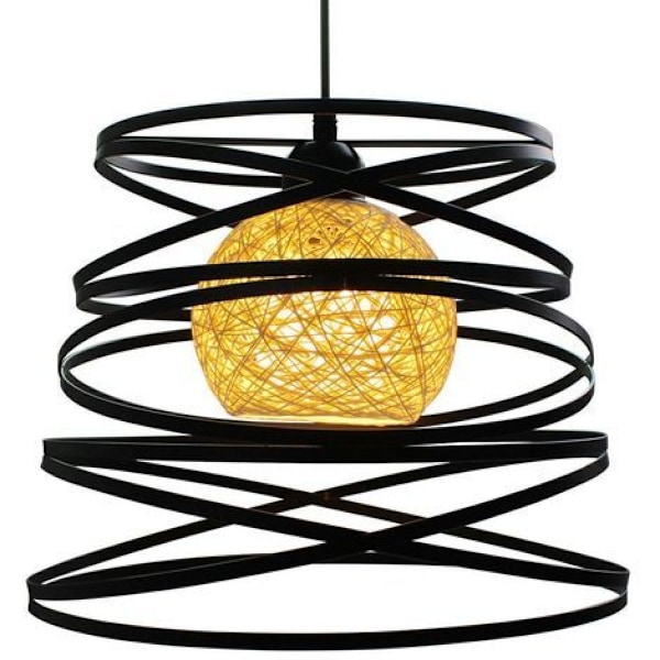 Rattan Taklampa för Matsal, Chic Design Ljuskrona med E27 Sockel, Korg Rattan Globlampskärm, Retro Dekorativ Globlampa, Sovrum