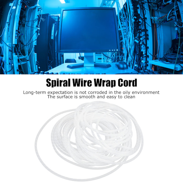 Spiral Wire Wrap Kabelhylse Slange Fleksibel Kabelarrangør Holder Håndtering Hvit Φ14‑4,5 meter
