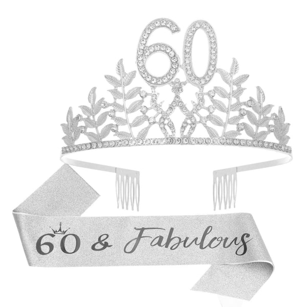 60th Birthday Sash and Crown -hiusnauha naisille, Birthday Crown