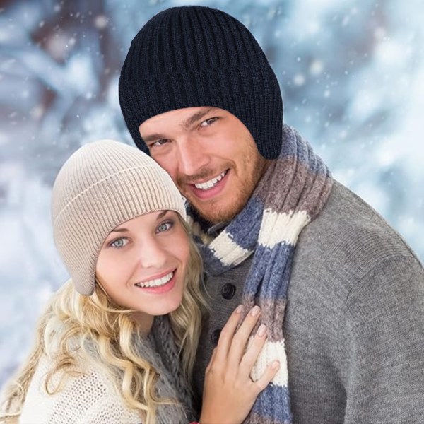 Beanie Vinter varm strikket ørehette for menn og kvinner Vinter