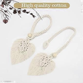 2 stykker Boho gardinholder, blade bomuldsgardinholder, beige bomuldsreb-bindebånd
