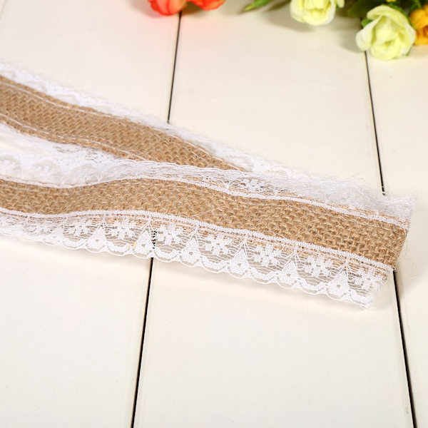 10m Naturlig Rustik Jute Burlap Spetsband Rulle Dekoration (Spets med Snöflingemönster)