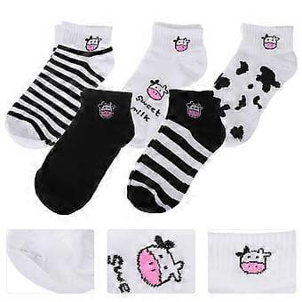 5 Par Korta Vårsockor Tecknade Ko-sockor Studentsockor Modekostym