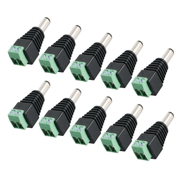 10 stk. DC Strømforbindelseshane Adapter Loddefri til CCTV Kameraovervågning LED 12V 2,1 mm