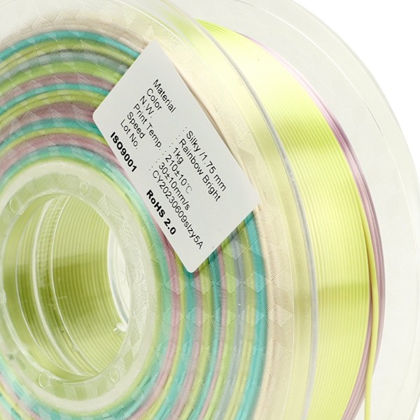 PLA Filament Färggradient Regnbåge Flerfärgad Silkeslen Glansig 1.75mm 3D-skrivarfilament