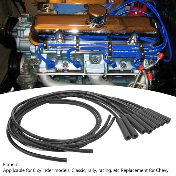 8,5 mm 180° Tennpluggledningssett med støvtett hette, erstatning for Chevy 8-sylindrede modeller, svart