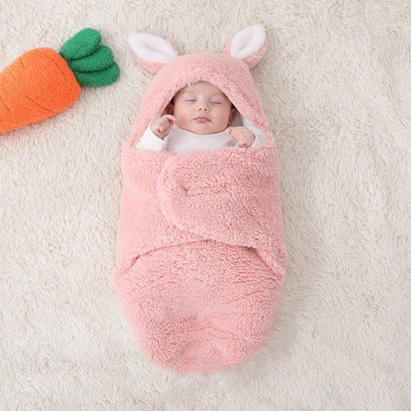 Chic Djurtema Nyfödd Babyfilt, Justerbar Inslagning med Mjukt Plyschmaterial, Unisex Filt för 0-6 Månader (Rosa)