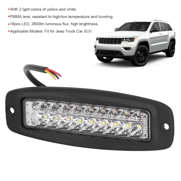 18W LED-varoitusvalo 2800lm Keltainen Valkoinen Valonväri IP67 Vedenkestävä Jeepille, Kuorma-autolle, Autolle, SUV:lle