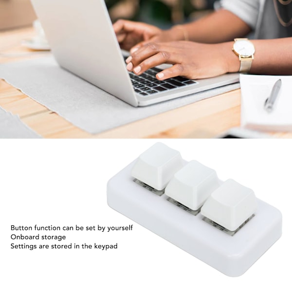 Hvit Mini 3-Tasters Tastatur ABS Bluetooth-Mottaker USB Komfortabel Håndfølelse Programmering LED Spilltastatur for Hjemmet