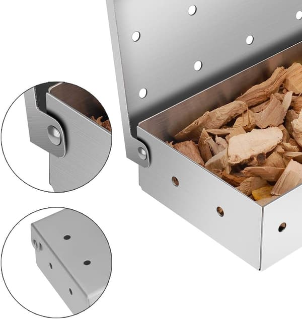 Grillkunstnerens Essentielle: Røgboks, Røgboks i Rustfrit Stål til Træflis, Uden Vridning, Forbedret Ventilation, Hængslet Låg, Grilltilbehør til