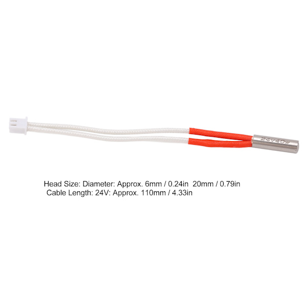 5 stk Varmepatron 3D Printer Opgradering til Ekstruder Hotend 40W 100K Termistor Opvarmningsstang DC24V (110mm Kabellængde)