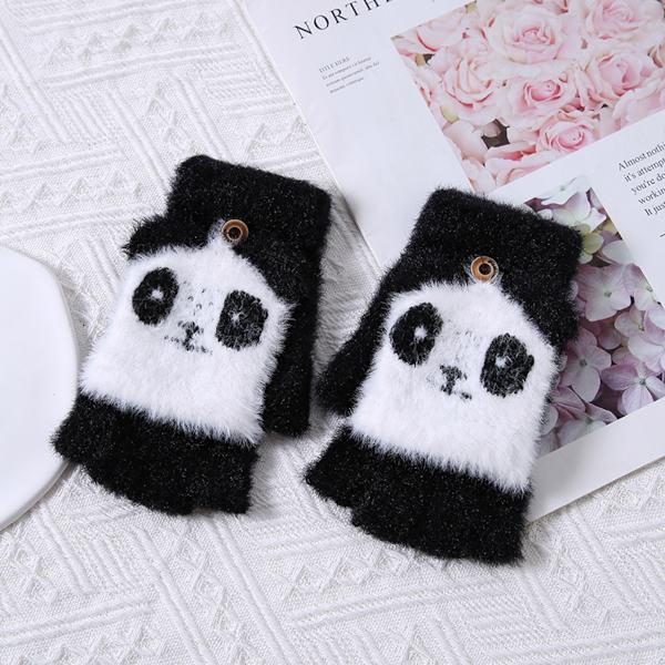 2 stk panda halvfinger klaff ullhansker halvfinger klaff