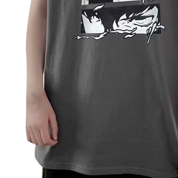Mænd Tanktop Smuk Print Ærmeløs Løstsiddende Vest Skåret Skjorte til Hjemmetræning Grå XL