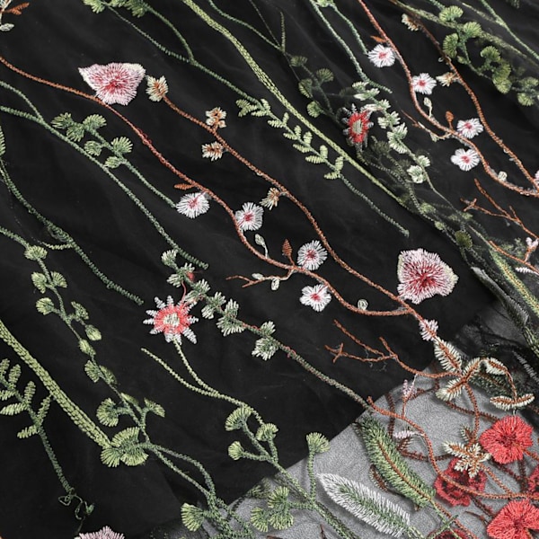 Blommig broderad kjol för kvinnor, elastisk midja, elegant spets, kjol i flera lager av tyll för fester, svart XXL