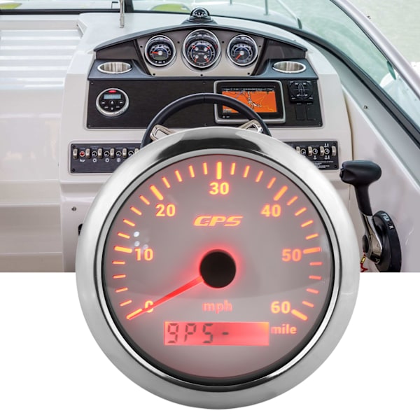 85 mm / 3,35 tuuman GPS-nopeusmittari 0-60 MPH/H LCD-näyttö säädettävällä taustavalaistuksella asuntoautoille, veneille 9–32 V DC Valkoinen
