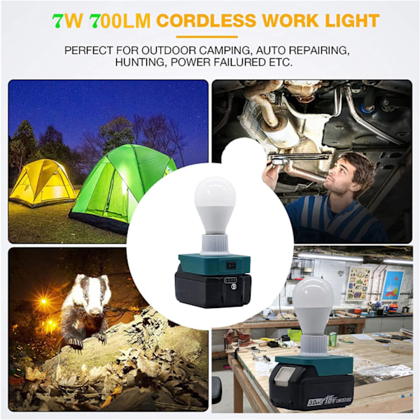 LED-lamppu, ruuvikanta, liukumaton, irtoava E27, kannettava lamppu, yhteensopiva 18V BL-sarjan akkujen kanssa, valkoinen