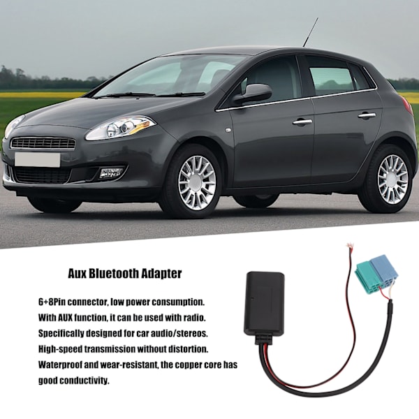 Bil Bluetooth 5.0 Modul 6 8 Pins Adapter Audio Stereo Aux-in Kabel Udskiftning til Fiat Bravo 2007