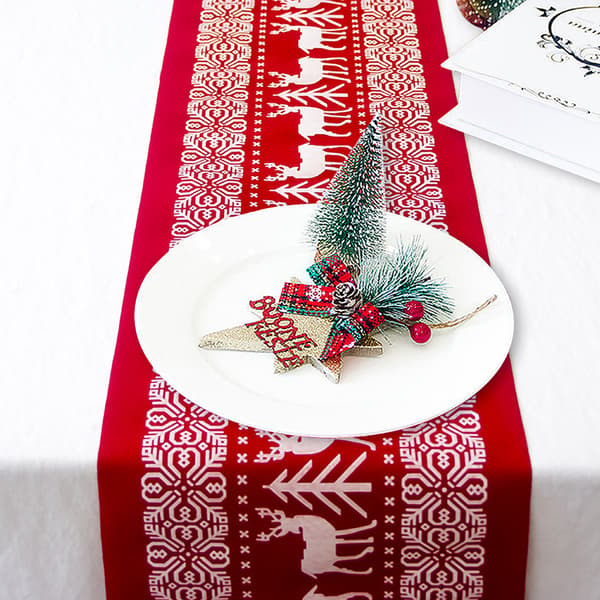 Julebordløper i lin, for julebordsdekorasjon (270*28cm) trykt rektangulær duk Christmas tree elk