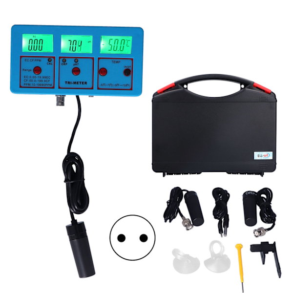 PH-118 Multiparameter Vattenkvalitetsmätare LCD Bakgrundsbelysning ORP PH EC TDS CF TEMP Testare Mätare EU-kontakt 220V
