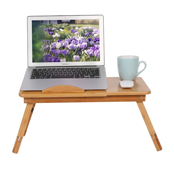 Foldbar Bambus Laptop Bord Bord Justerbar Morgenmad Seng Serveringsbakke