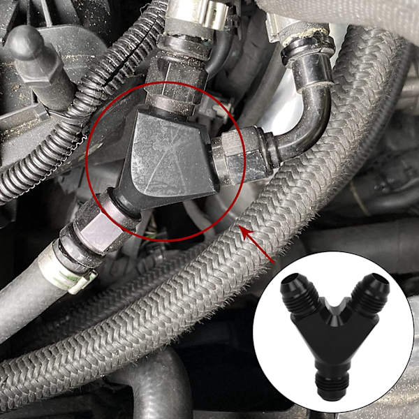 Kobling Union Fitting Splitter Sort Anodiseret Belægning Lækagesikker Y Adapter Universal til Brændstofslanger 6AN