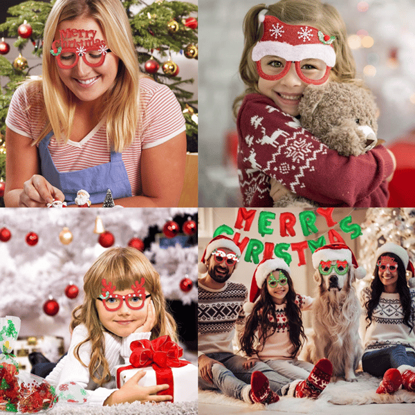 Julebriller, julefest fotorekvisitter utkledningstilbehør 3 stk