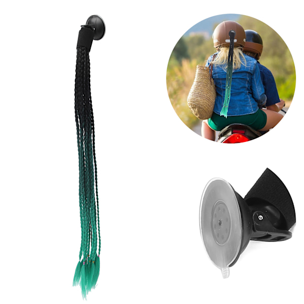 Hjelm Hestehale Dekoration Motorcykel Moderigtig Gradient Hjelm Dreadlocks Paryk Sort Smaragd