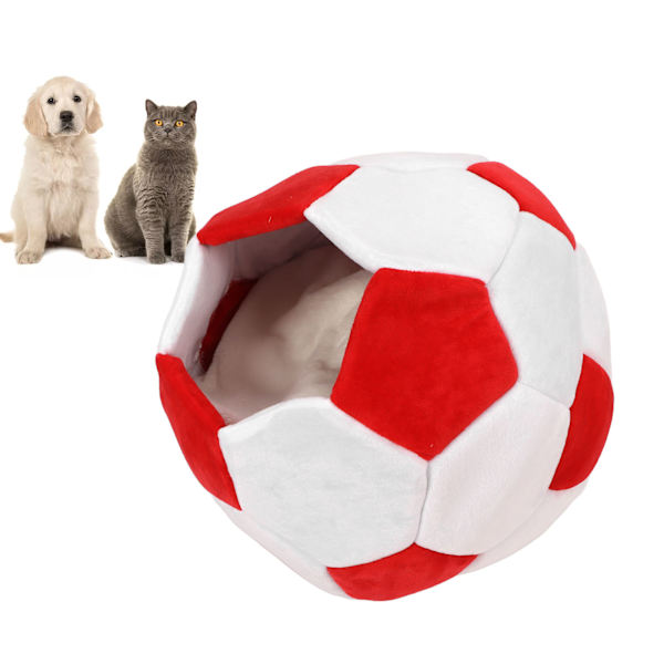 Pet Cave Bed Efterår Vinter Varmt Halvt Lukket Fodboldformet Dobbelt Brug Kattenest til Katte Killinger Hvalpe Små Dyr Rød Hvid S