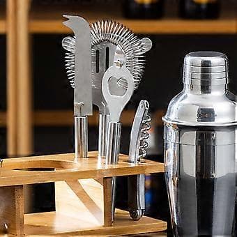 Cocktail Shaker Set 9 Delar: Professionellt Bartender Set med Bambuställ, 750 ml Boston Shaker Set med Jigger. Aperitif Set