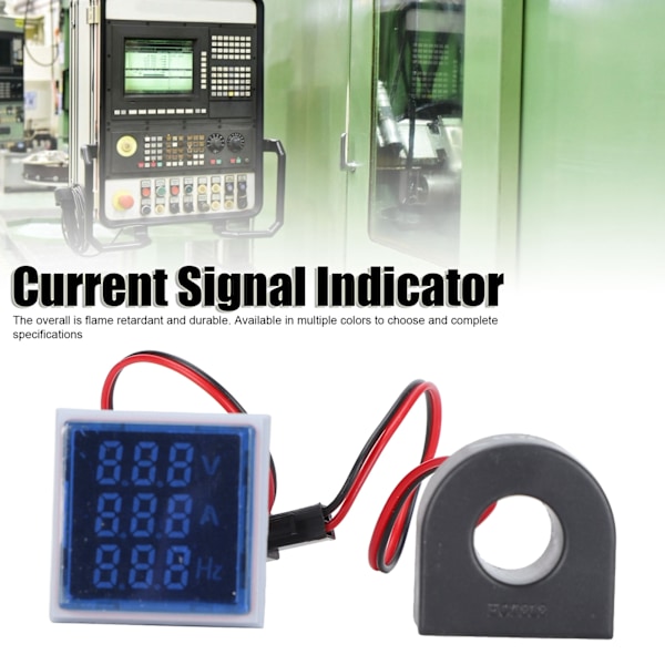 Strømindikator Universal 3-Skjerm Kvadratisk Lampe Lys 60~500V AC AD16‑22VAHBlå