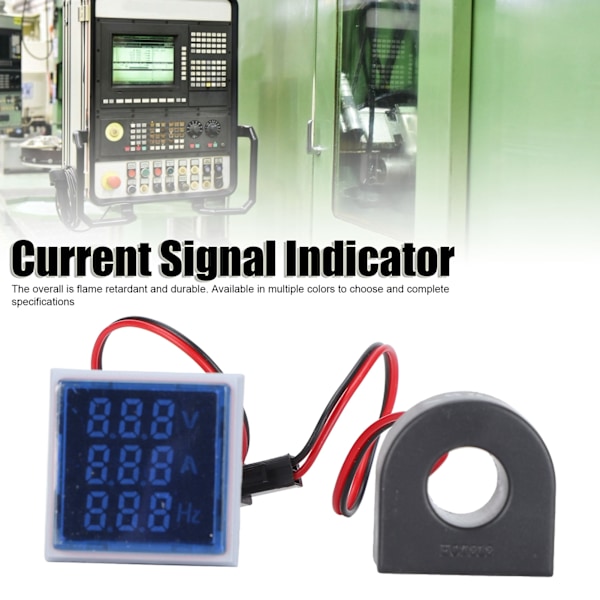 Strömsignalindikator Universal 3-Display Kvadratisk Lampa Ljus 60~500V AC AD16‑22VAHBlå