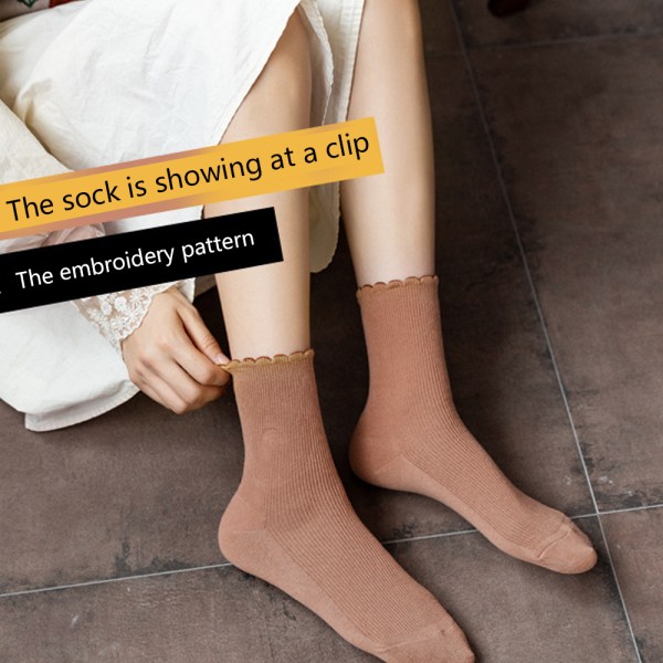 Blomsterbroderede bløde runde sokker med tåled